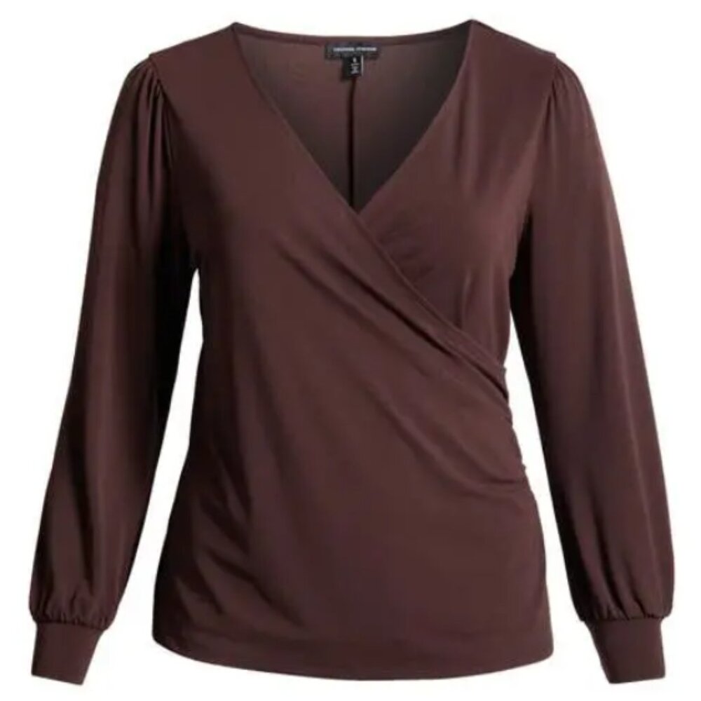 NWT Universal Standard  Balloon Sleeve Faux Wrap Crepe Jersey Top in Brulee 3XL